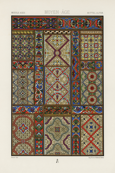 Middle-Ages pattern. 1888 edition Lornement Polychrome by Albert Racine 1825–1893. by IStockHistory com