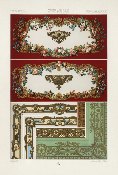 18th Century pattern. 1888 edition Lornement Polychrome by Albert Racine 1825–1893. by IStockHistory com