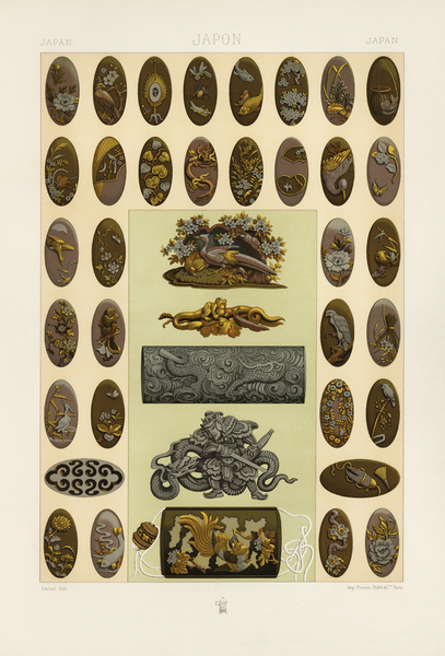 Japan pattern. 1888 edition Lornement Polychrome by Albert Racine 1825–1893. by IStockHistory com