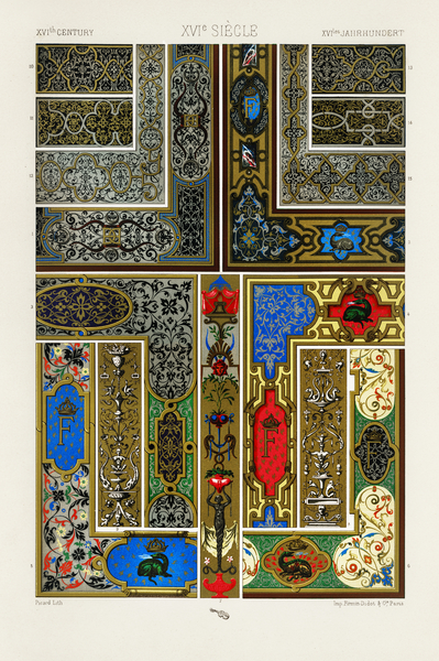 16th Century pattern. 1888 edition Lornement Polychrome by Albert Racine 1825–1893. by IStockHistory com