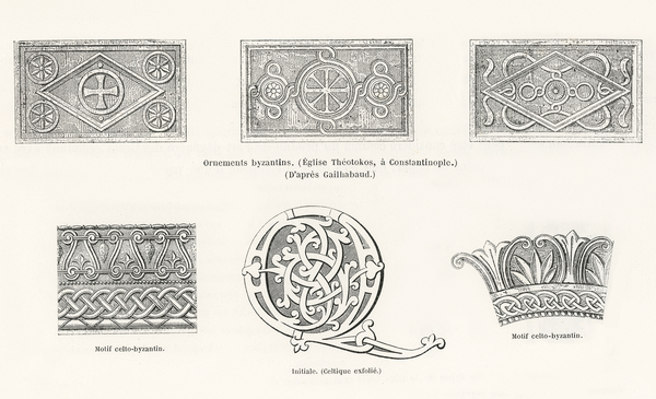 Byzantine pattern. 1888 edition Lornement Polychrome by Albert Racine 1825–1893. by IStockHistory com