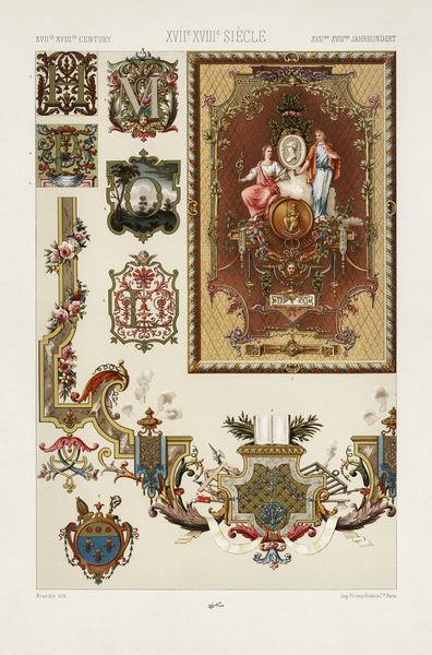 17th and 18th Century pattern. 1888 edition Lornement Polychrome by Albert Racine 1825–1893. by IStockHistory com