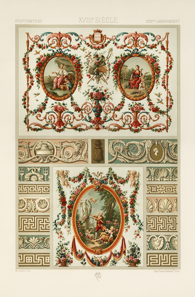 18th Century pattern. 1888 edition Lornement Polychrome by Albert Racine 1825–1893. by IStockHistory com
