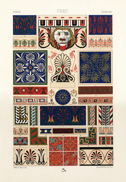 Greek pattern. 1888 edition Lornement Polychrome by Albert Racine 1825–1893. by IStockHistory com