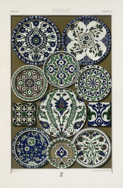 Persian pattern Lornement Polychrome 1888 by Albert Racinet 1825-1893. 1888 edition. by IStockHistory com