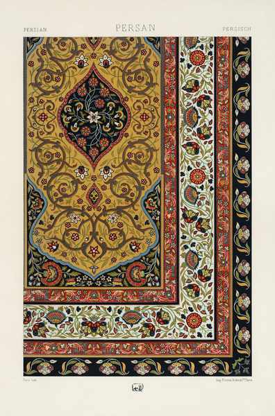 Persian pattern. 1888 edition Lornement Polychrome by Albert Racine 1825–1893. by IStockHistory com