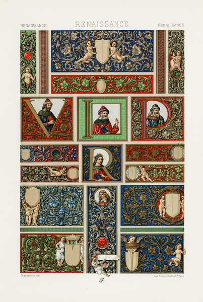 Renaissance pattern. 1888 edition Lornement Polychrome by Albert Racine 1825–1893. by IStockHistory com