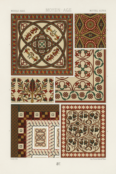 Middle-Ages pattern. 1888 edition Lornement Polychrome by Albert Racine 1825–1893. by IStockHistory com