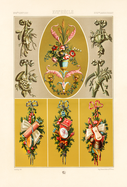18th Century pattern. 1888 edition Lornement Polychrome by Albert Racine 1825–1893. by IStockHistory com