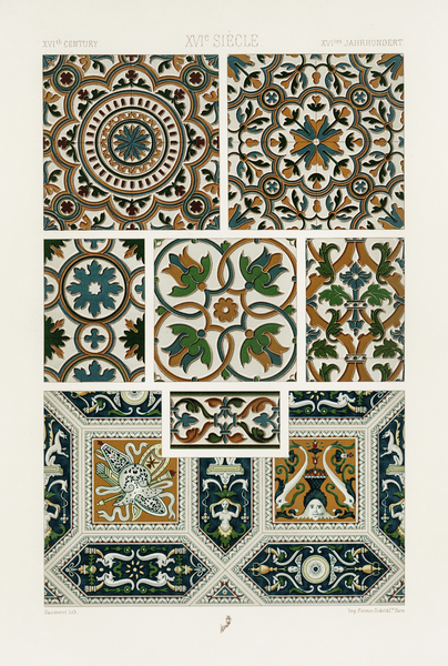 16th Century pattern. 1888 edition Lornement Polychrome by Albert Racine 1825–1893. by IStockHistory com