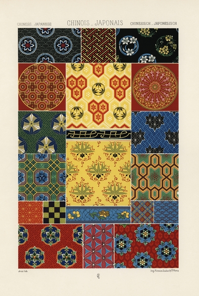 Chinese - Japanese pattern Lornement Polychrome 1888 by Albert Racinet 1825-1893. 1888 edition. by IStockHistory com