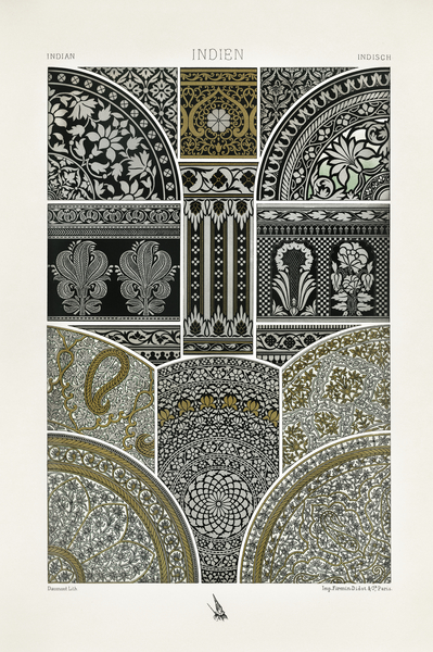 Indian pattern. 1888 edition Lornement Polychrome by Albert Racine 1825–1893. by IStockHistory com