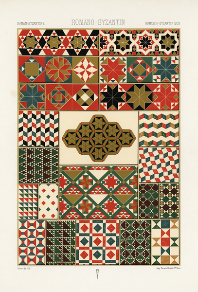 Roman-Byzantine pattern. 1888 edition Lornement Polychrome by Albert Racine 1825–1893. by IStockHistory com
