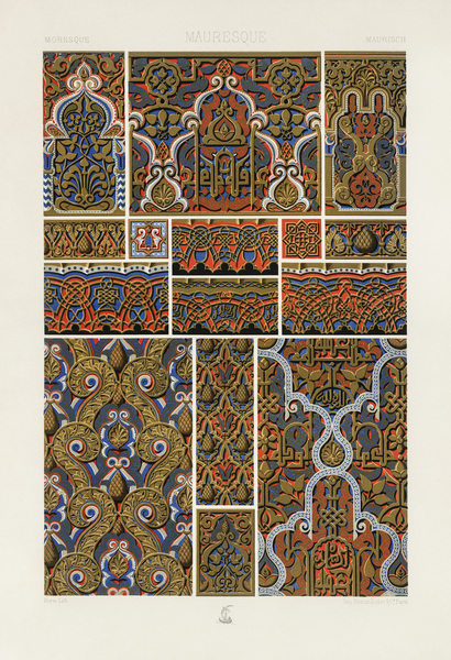 Moresque pattern. 1888 edition Lornement Polychrome by Albert Racine 1825–1893. by IStockHistory com
