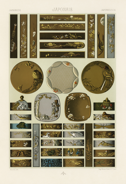 Japanese pattern. 1888 edition Lornement Polychrome by Albert Racine 1825–1893. by IStockHistory com