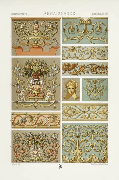 Renaissance pattern. 1888 edition Lornement Polychrome by Albert Racine 1825–1893. by IStockHistory com