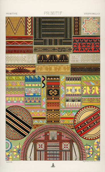 Primitive pattern. 1888 edition Lornement Polychrome by Albert Racine 1825–1893. by IStockHistory com
