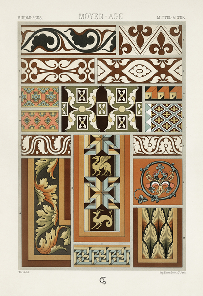 Middle-Ages pattern. 1888 edition Lornement Polychrome by Albert Racine 1825–1893. by IStockHistory com