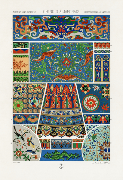 Chinese and Japanese pattern Lornement Polychrome 1888 by Albert Racinet 1825-1893. 1888 edition. by IStockHistory com