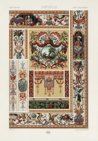 18th Century pattern. 1888 edition Lornement Polychrome by Albert Racine 1825–1893. by IStockHistory com