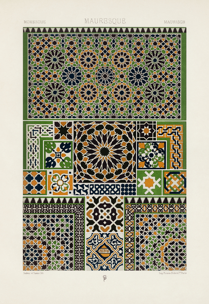 Moresque pattern Lornement Polychrome 1888 by Albert Racinet 1825-1893. 1888 edition. by IStockHistory com