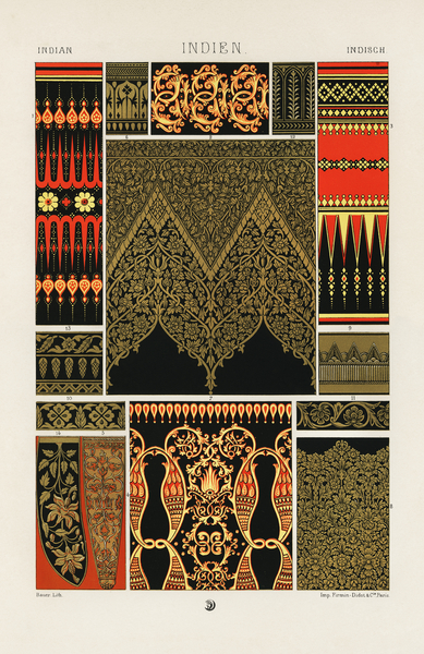 Indian pattern. 1888 edition Lornement Polychrome by Albert Racine 1825–1893. by IStockHistory com