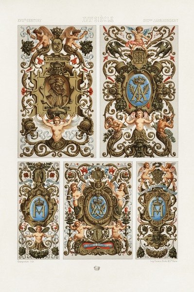 17th Century pattern. 1888 edition Lornement Polychrome by Albert Racine 1825–1893. by IStockHistory com