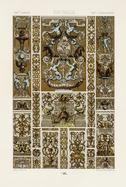 17th Century pattern. 1888 edition Lornement Polychrome by Albert Racine 1825–1893. by IStockHistory com