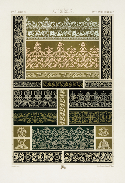 16th Century pattern. 1888 edition Lornement Polychrome by Albert Racine 1825–1893. by IStockHistory com