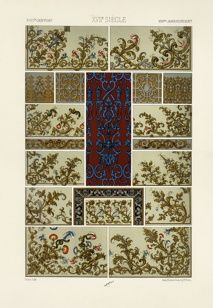 17th Century pattern. 1888 edition Lornement Polychrome by Albert Racine 1825–1893. by IStockHistory com
