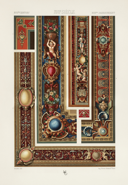 17th Century pattern. 1888 edition Lornement Polychrome by Albert Racine 1825–1893. by IStockHistory com
