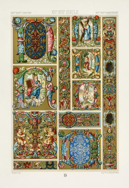 16th and 17th Century pattern. 1888 edition Lornement Polychrome by Albert Racine 1825–1893. by IStockHistory com