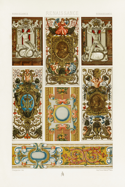 Renaissance pattern. 1888 edition Lornement Polychrome by Albert Racine 1825–1893. by IStockHistory com