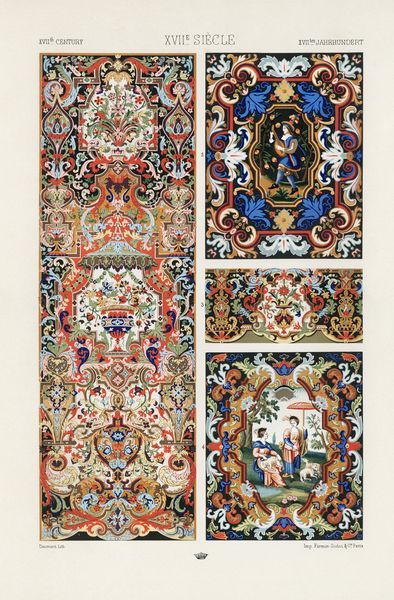 17th Century pattern. 1888 edition Lornement Polychrome by Albert Racine 1825–1893. by IStockHistory com