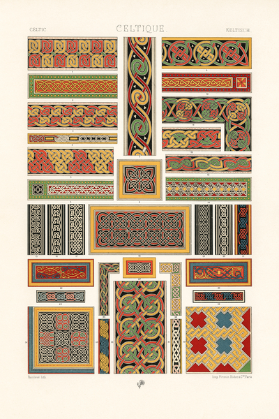 Celtic pattern. 1888 edition Lornement Polychrome by Albert Racine 1825–1893. by IStockHistory com