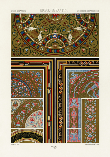 Greek-Byzantine pattern. 1888 edition Lornement Polychrome by Albert Racine 1825–1893. by IStockHistory com