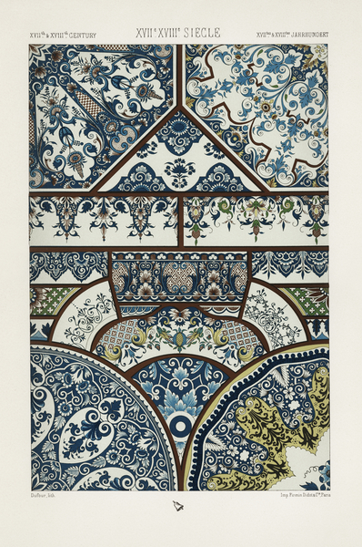 17th and 18th Century pattern. 1888 edition Lornement Polychrome by Albert Racine 1825–1893. by IStockHistory com