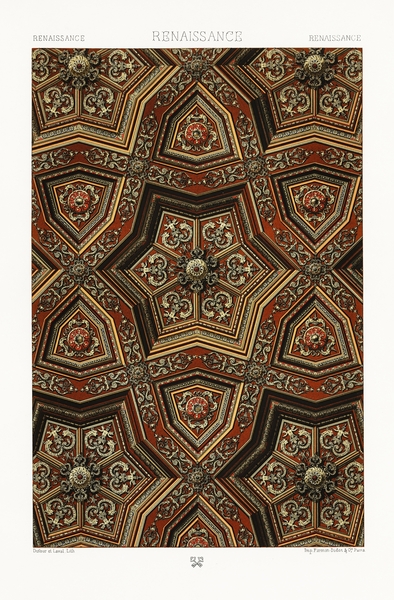 Renaissance pattern Lornement Polychrome 1888 by Albert Racinet 1825-1893. 1888 edition. by IStockHistory com
