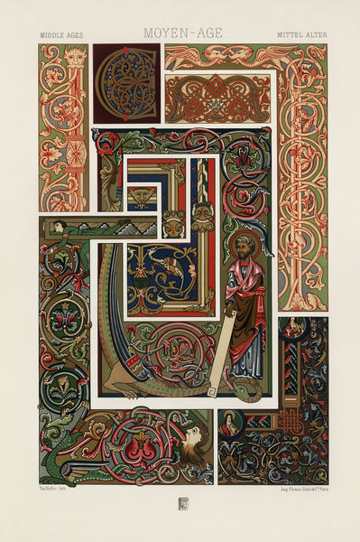 Medieval pattern. 1888 edition Lornement Polychrome by Albert Racine 1825–1893. by IStockHistory com
