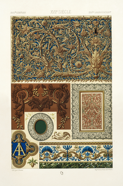 17th Century pattern. 1888 edition Lornement Polychrome by Albert Racine 1825–1893. by IStockHistory com