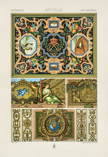 17th Century pattern. 1888 edition Lornement Polychrome by Albert Racine 1825–1893. by IStockHistory com