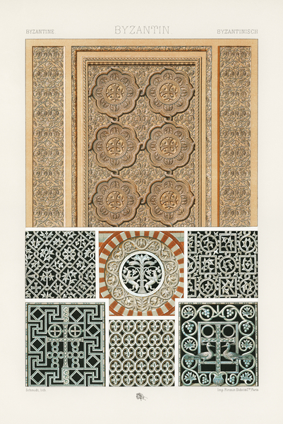 Byzantine pattern. 1888 edition Lornement Polychrome by Albert Racine 1825–1893. by IStockHistory com