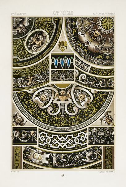 16th Century pattern. 1888 edition Lornement Polychrome by Albert Racine 1825–1893. by IStockHistory com