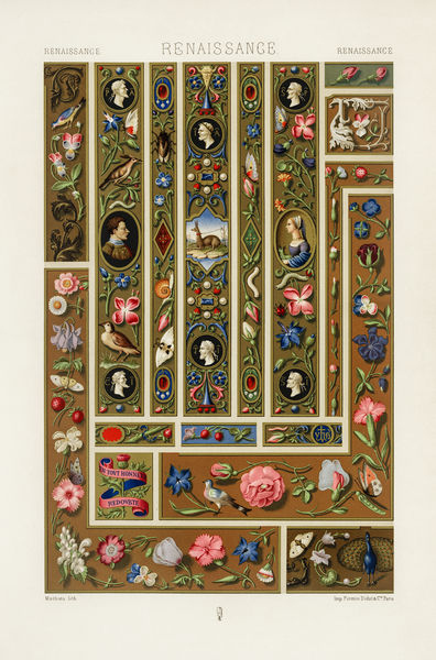 Renaissance pattern. 1888 edition Lornement Polychrome by Albert Racine 1825–1893. by IStockHistory com