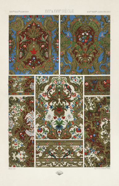 17th and 18th Century pattern. 1888 edition Lornement Polychrome by Albert Racine 1825–1893. by IStockHistory com