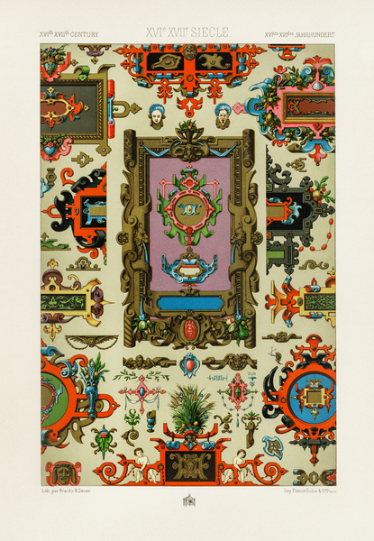 16th and 17th Century pattern. 1888 edition Lornement Polychrome by Albert Racine 1825–1893. by IStockHistory com