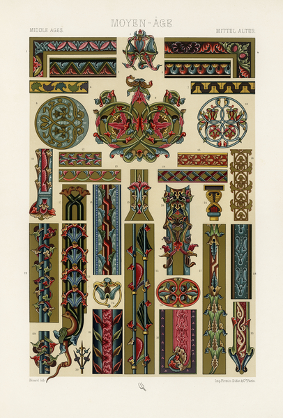 Middle-Ages pattern. 1888 edition Lornement Polychrome by Albert Racine 1825–1893. by IStockHistory com