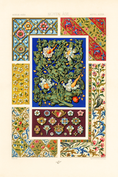 Middle-Ages pattern. 1888 edition Lornement Polychrome by Albert Racine 1825–1893. by IStockHistory com