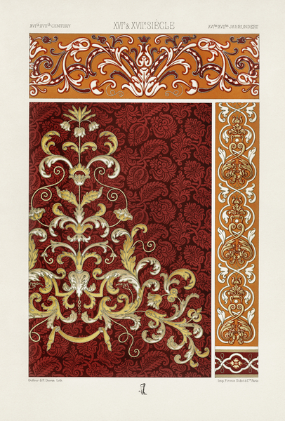 16th and 17th Century pattern. 1888 edition Lornement Polychrome by Albert Racine 1825–1893. by IStockHistory com