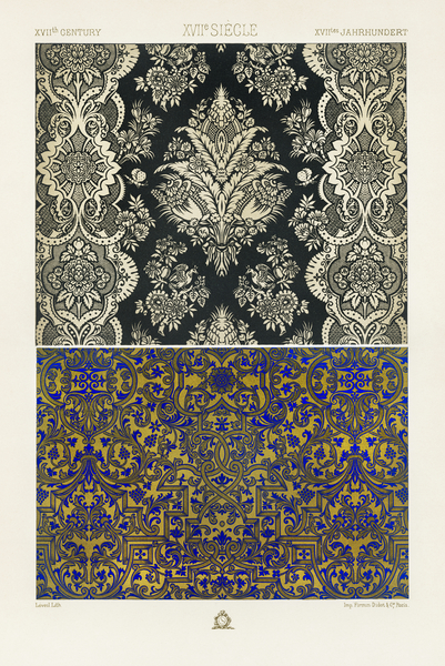 17th Century pattern. 1888 edition Lornement Polychrome by Albert Racine 1825–1893. by IStockHistory com